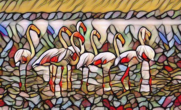 Stained Glass Flamingos.