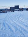 Tracks in snow (2 February 2025) @ 4:51 p.m. View to the north across Ely Area Credit Union parking lot.