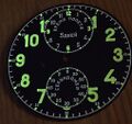 Soviet aircraft chronometer prefers measuring time at night, showing off luminous dial to best effect.